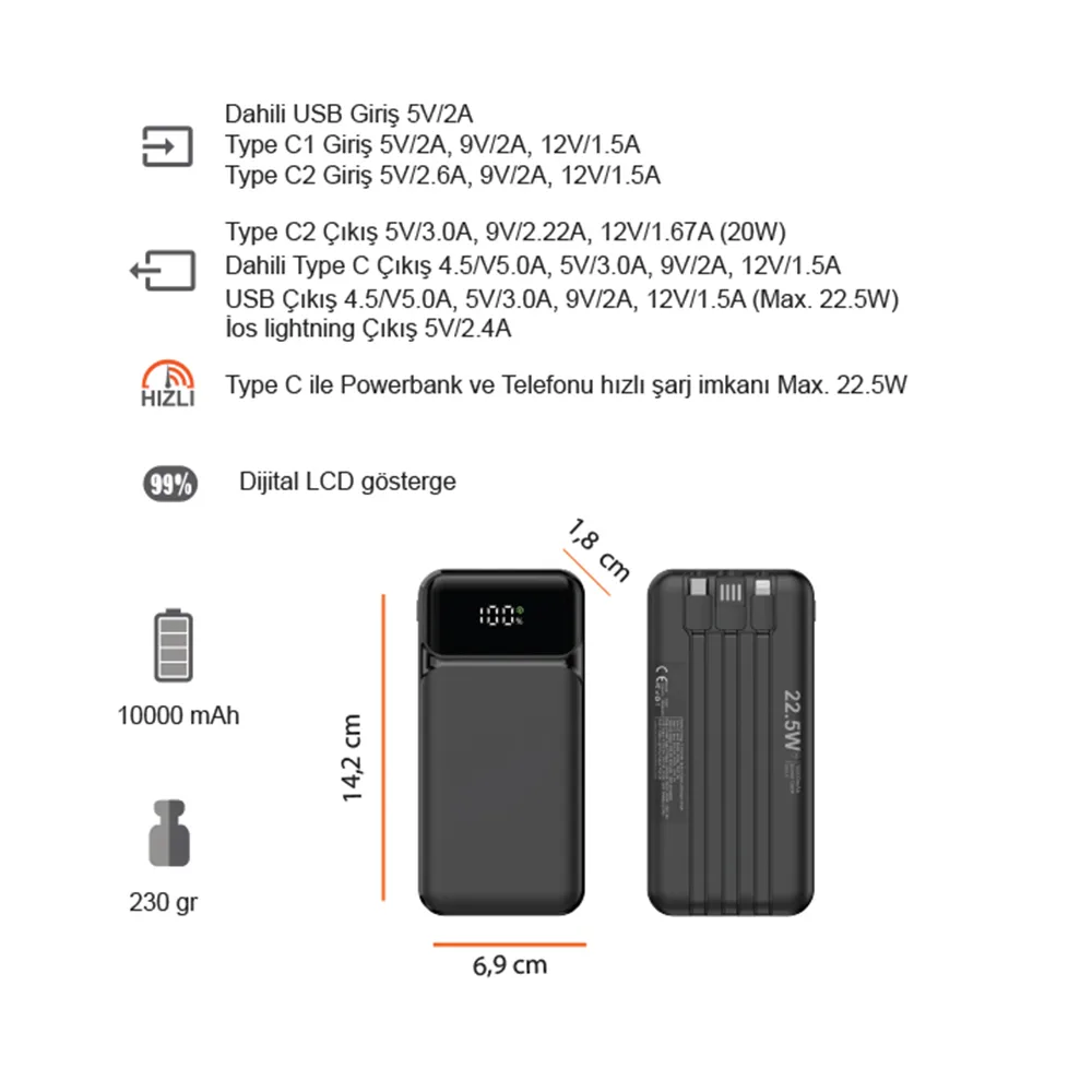 Hızlı Şarj Powerbank 10000 mAh