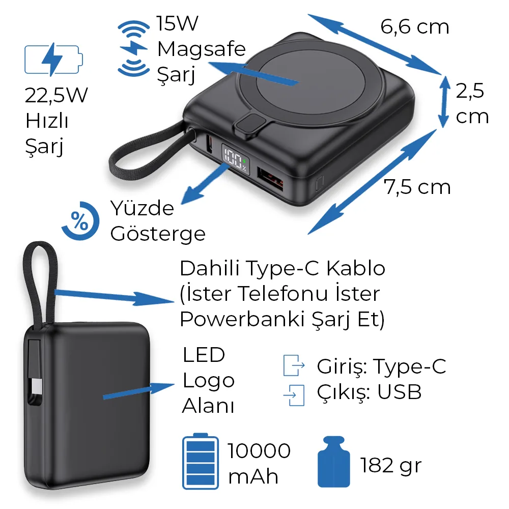 Işıklı Logo 15W MagSafe Powerbank 10000 mAh
