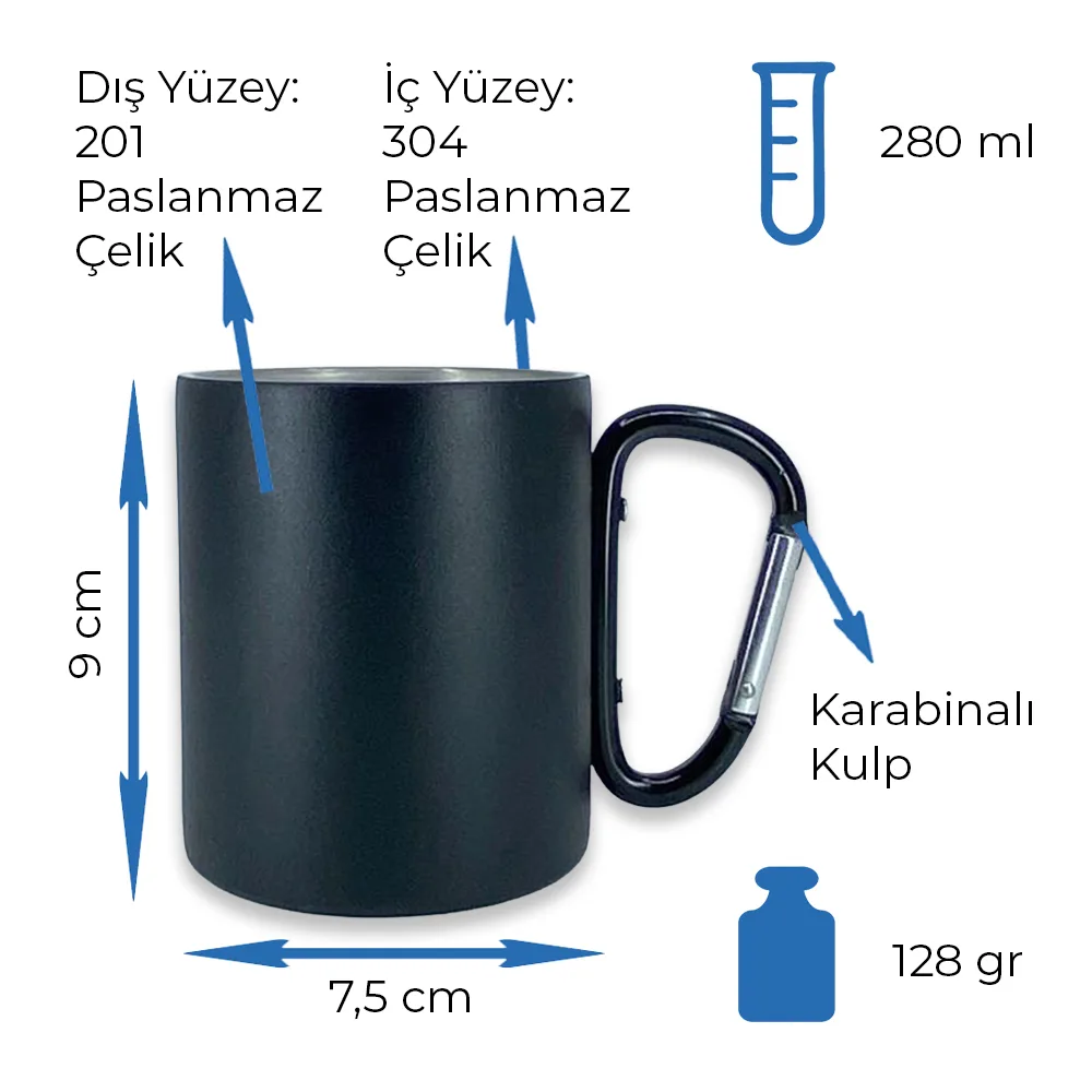 Karabinalı Çelik Bardak 280 ml
